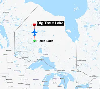 Map showing the route from Armstrong to Big Trout Lake